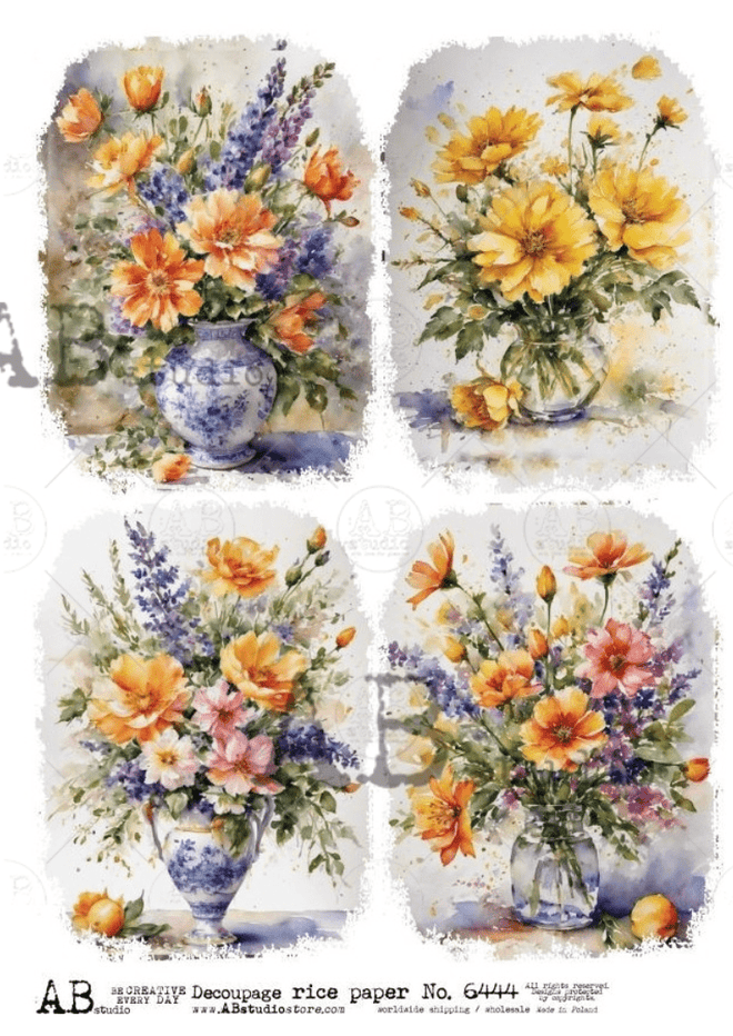 A4 Flowers in Vase QUAD AB Studios 6444 - Decoupage Central