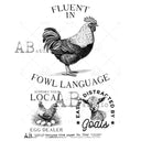 A4 Fluent in Rooster Signs Rice Paper AB Studios 7542 - Decoupage Central