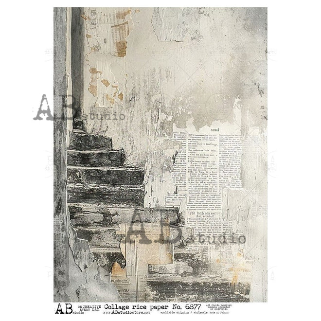 A4 Forgotten Stairs Rice Paper AB Studios 6877 - Decoupage Central