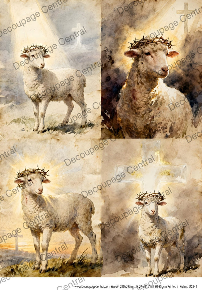 A4 Four Lambs of Faith Rice Paper DC941 - Decoupage Central