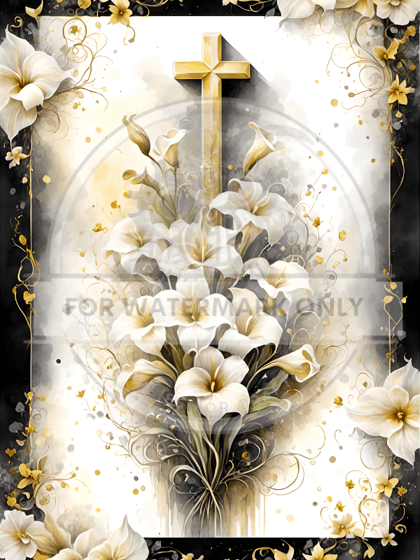 A4 Framed Lily Cross Rice Paper DC609 - Decoupage Central