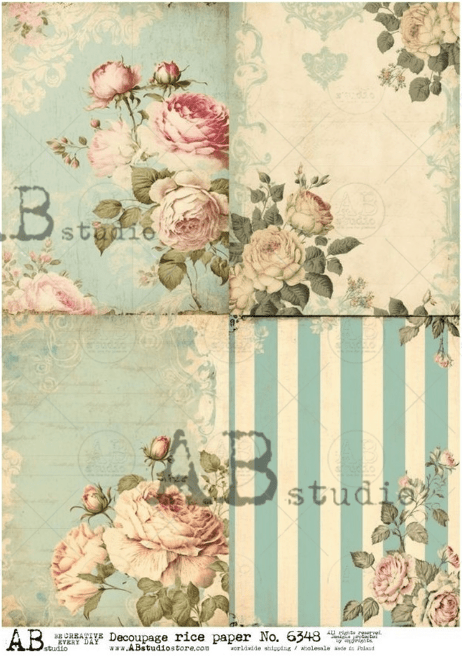 A4 French Cottage Core Quad AB Studios 6348 - Decoupage Central