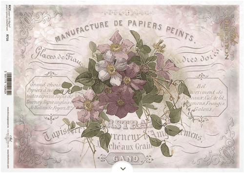 A4 French Flower Label Decoupage Paper R0716 - Decoupage Central