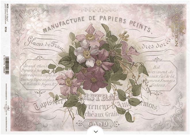 A4 French Flower Label Decoupage Paper R0716 - Decoupage Central