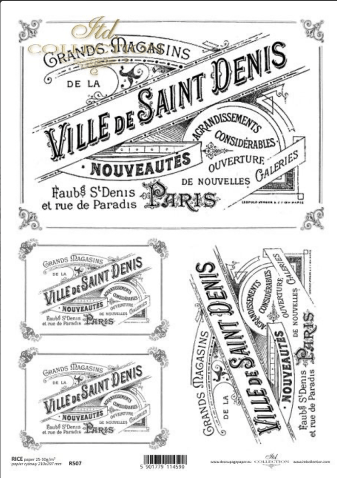 A4 French Label Collection Ville De Saint Rice Paper R0507 - Decoupage Central