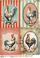 A4 French Rooster Quad AB Studios 6368 - Decoupage Central