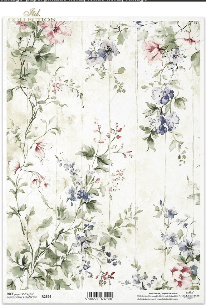 A4 Fresh Flowers on White Beadboard From ITD R2596 - Decoupage Central