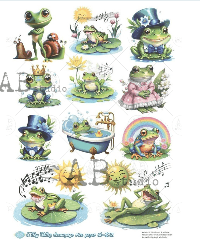A4 Frogs at Play Milky Valley ID582 - Decoupage Central