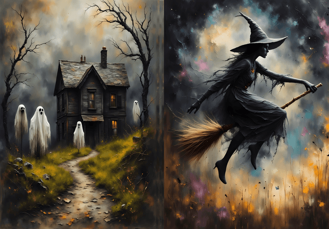 A4 Ghost Watch & Witch Flight Duo Rice Paper DC746 - Decoupage Central