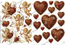 A4 Gilded Cupid Hearts Rice Paper DC938 - Decoupage Central