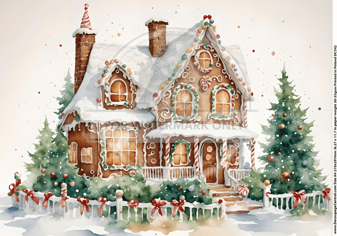 A4 Gingerbread House Rice Paper DC542 - Decoupage Central