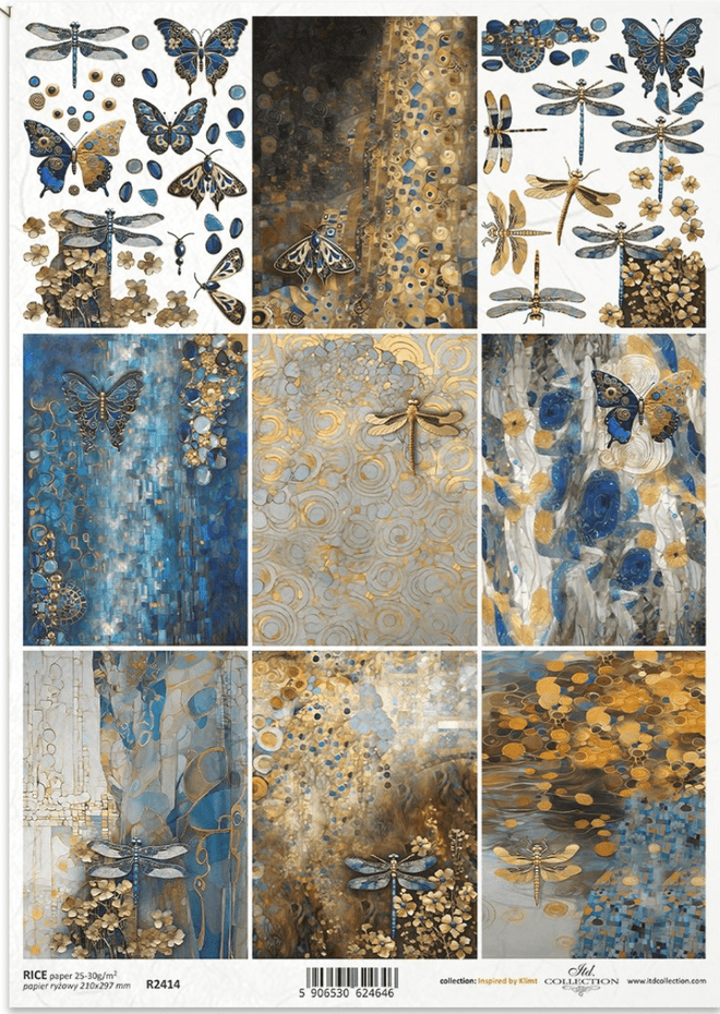 A4 Golden Dragonflies Multi From ITD 2414 - Decoupage Central