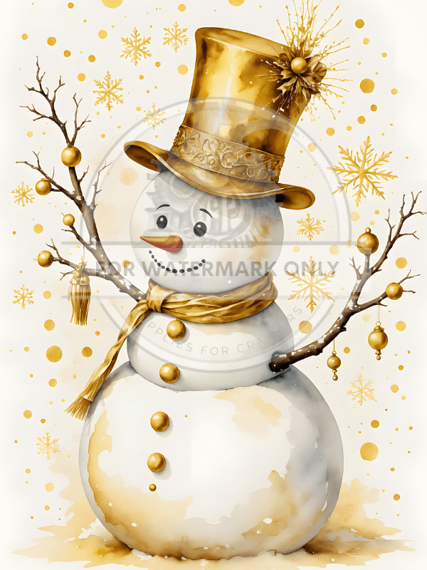 A4 Golden Snowman Rice Paper DC813 - Decoupage Central