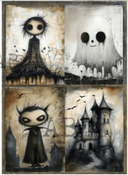 A4 Gothic Shadows Quartet Rice Paper AB Studios Milky 855 - Decoupage Central