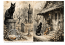 A4 Halloween Black Cat Duo Rice Paper DC472 - Decoupage Central