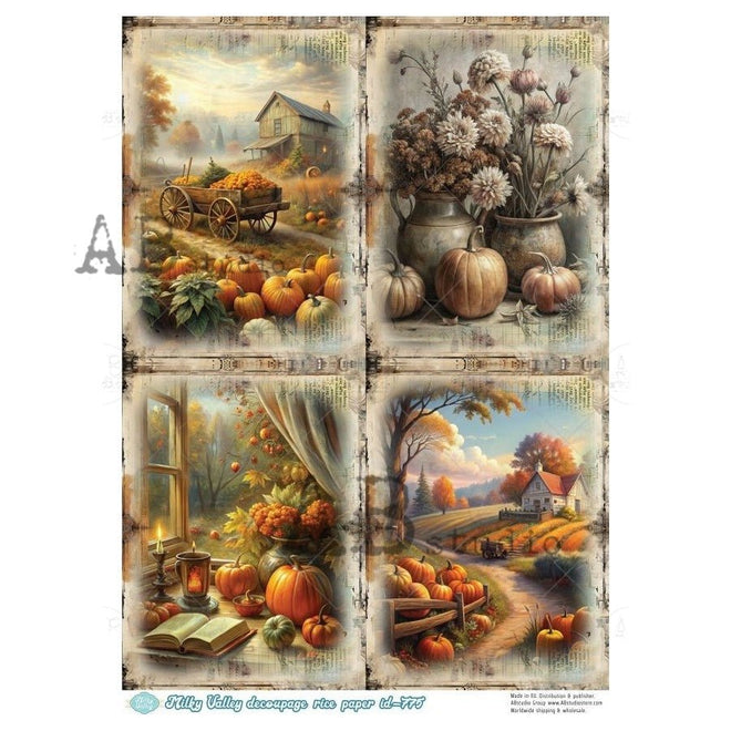 A4 Harvest Cottage Scenes Rice Paper AB Studios Milky 775 - Decoupage Central
