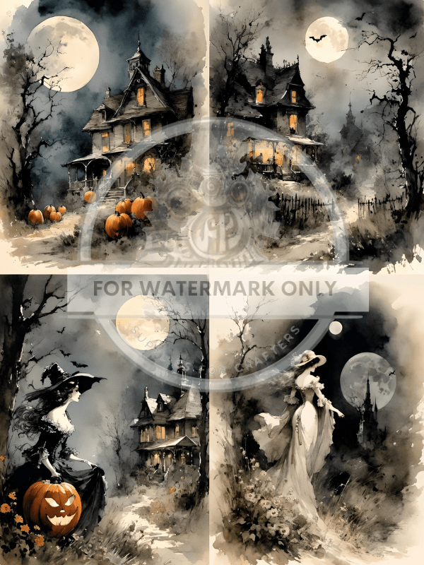 A4 Haunted Manor Nights Rice Paper DC862 - Decoupage Central