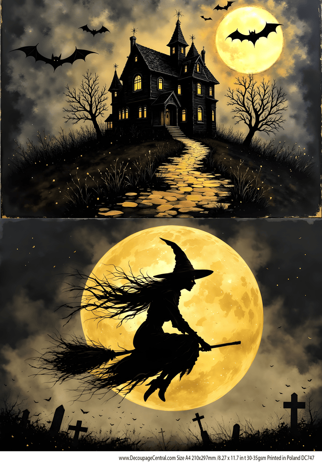 A4 Haunted Manor & Witch Duo Rice Paper DC747 - Decoupage Central