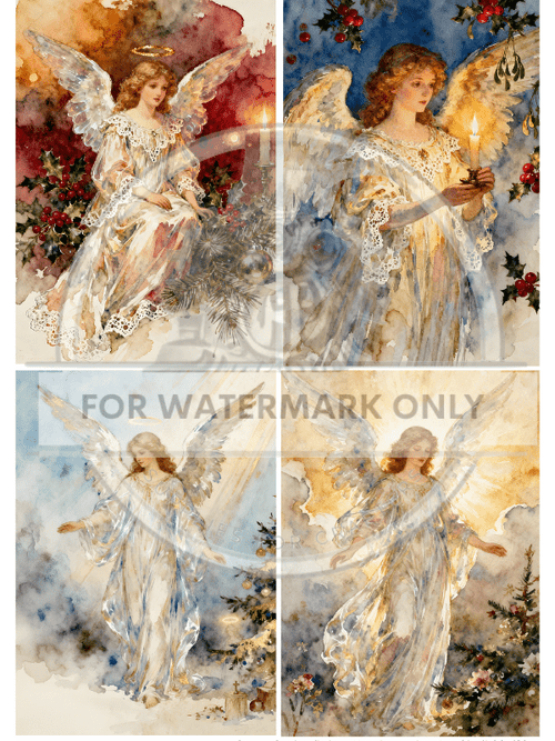 A4 Heavenly Angels Christmas Quad Paper DC876 - Decoupage Central