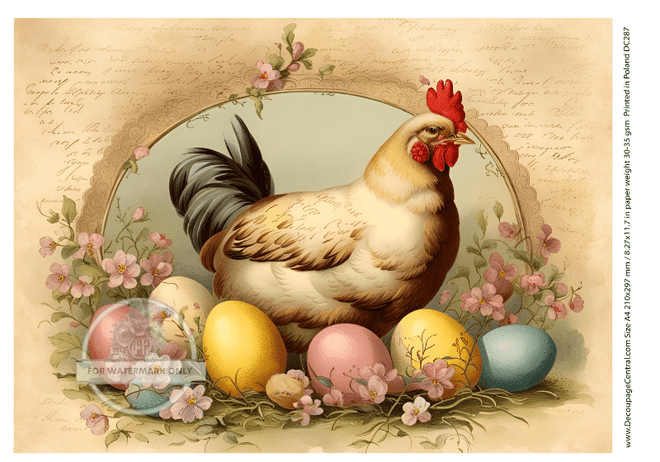 A4 Hen with Easter Eggs Rice Paper DC 287 - Decoupage Central