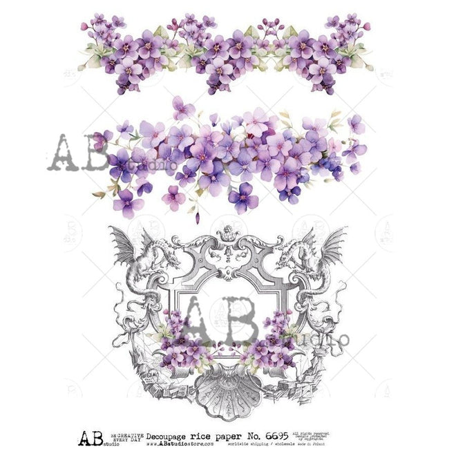 A4 Heraldic Violets AB Studios 6695 - Decoupage Central