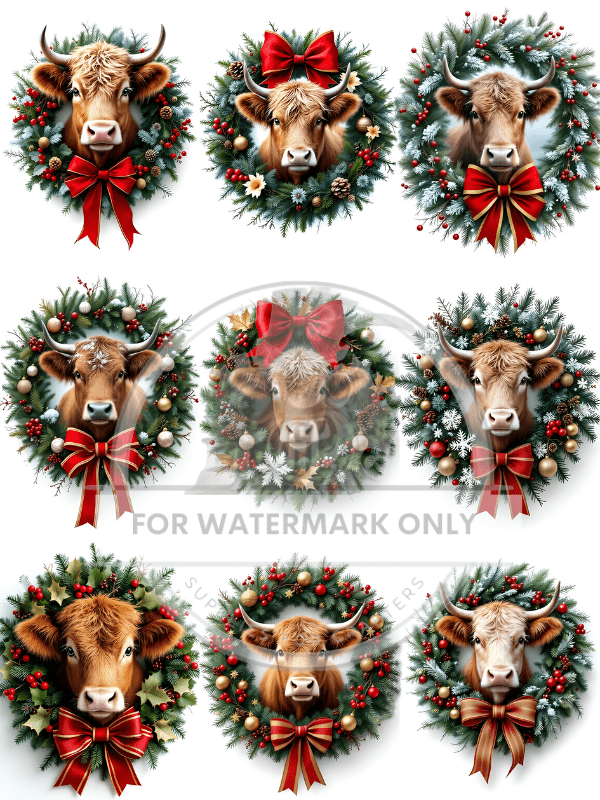 A4 Highland Christmas Cows Rice Paper DC863 - Decoupage Central