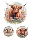 A4 Highland Cow Circles Rice Paper DC197 - Decoupage Central
