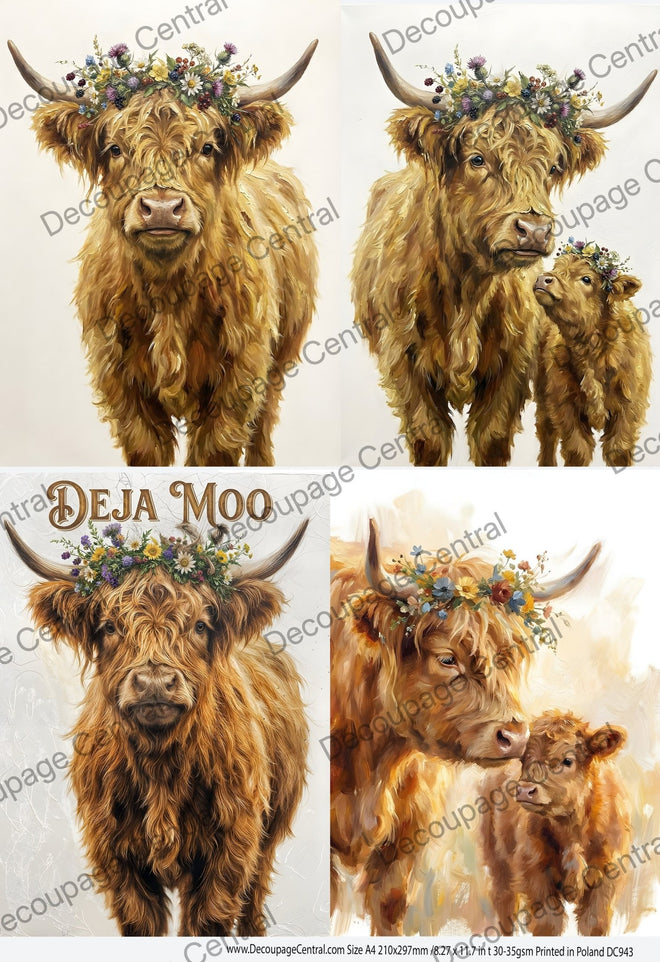 A4 Highland Cow Quad Rice Paper DC943 - Decoupage Central