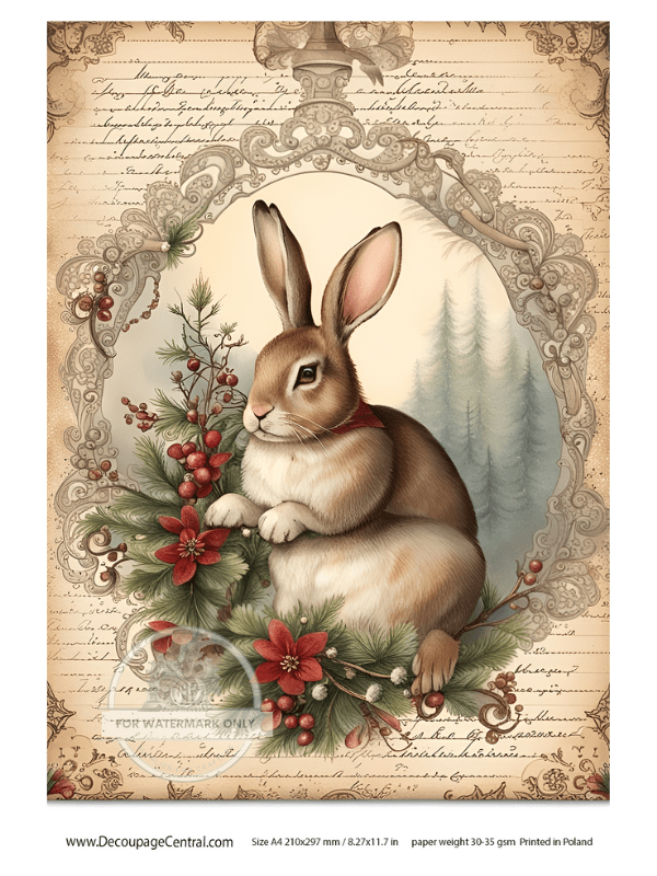 A4 Holiday Bunny Paper Rice Paper DC121 - Decoupage Central