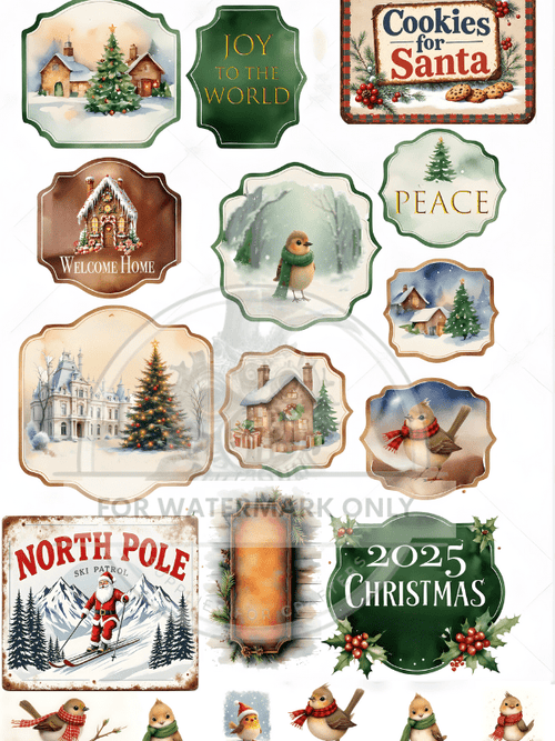 A4 Holiday Labels & Cheer Rice Paper DC830 - Decoupage Central