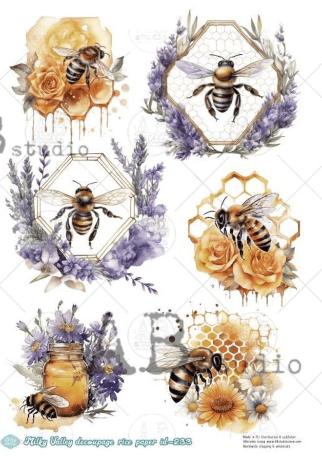 A4 Honey Bee Elements Milky Valley ID 233 - Decoupage Central