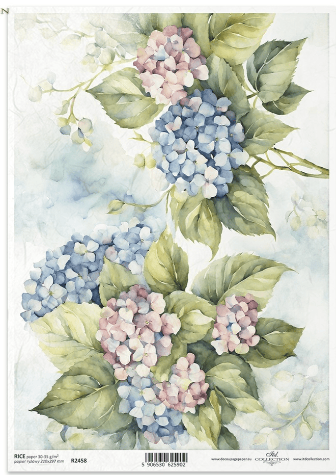 A4 Hydrangea Duo ITD Collection Decoupage Paper R2458 - Decoupage Central