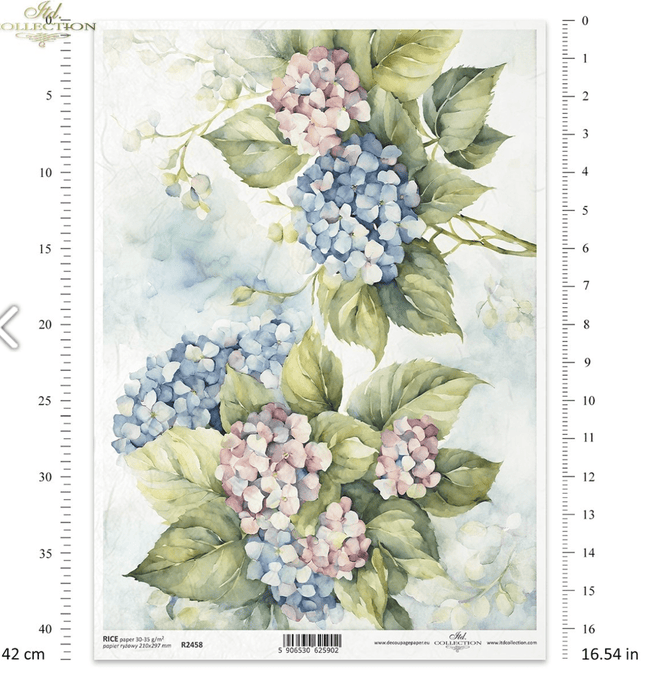 A4 Hydrangea Duo ITD Collection Decoupage Paper R2458 - Decoupage Central