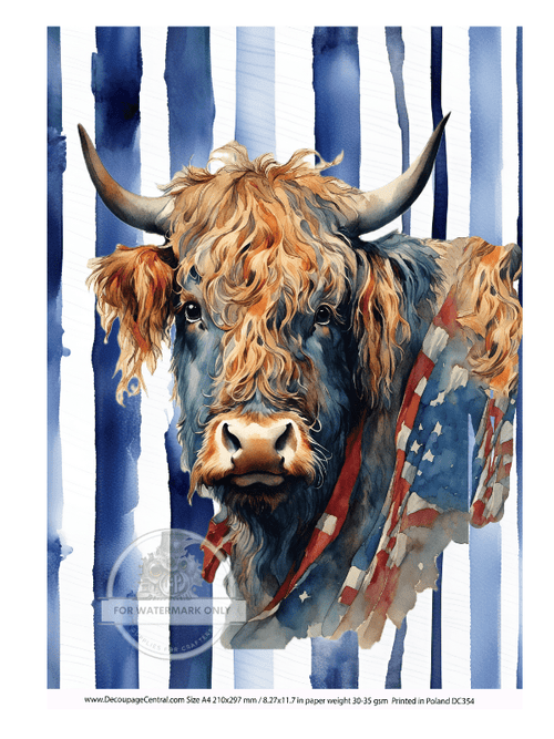 A4 Independence Cow Rice Paper DC354 - Decoupage Central
