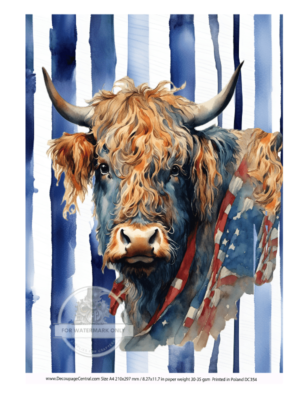 A4 Independence Cow Rice Paper DC354 - Decoupage Central