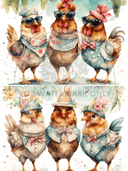 A4 Influencer Hens Rice Paper DC649 - Decoupage Central