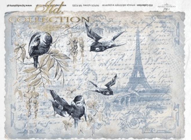 A4 ITD Birds in Blue Decoupage RICE Paper, R0185 - Decoupage Central