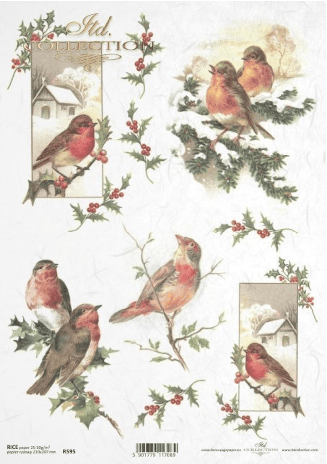 A4 ITD Christmas Birds Decoupage RICE Paper, R0595 - Decoupage Central