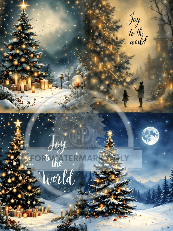 A4 Joy to the World Christmas Quad Rice Paper DC821 - Decoupage Central