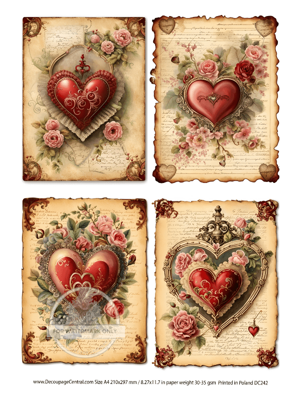 A4 Just Hearts Rice Paper DC242 - Decoupage Central