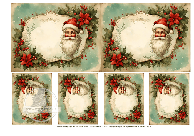 A4 Label Santa Multi Rice Paper DC435 - Decoupage Central