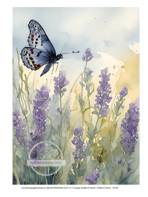 A4 Lavender Butterfly Rice Paper DC376 - Decoupage Central