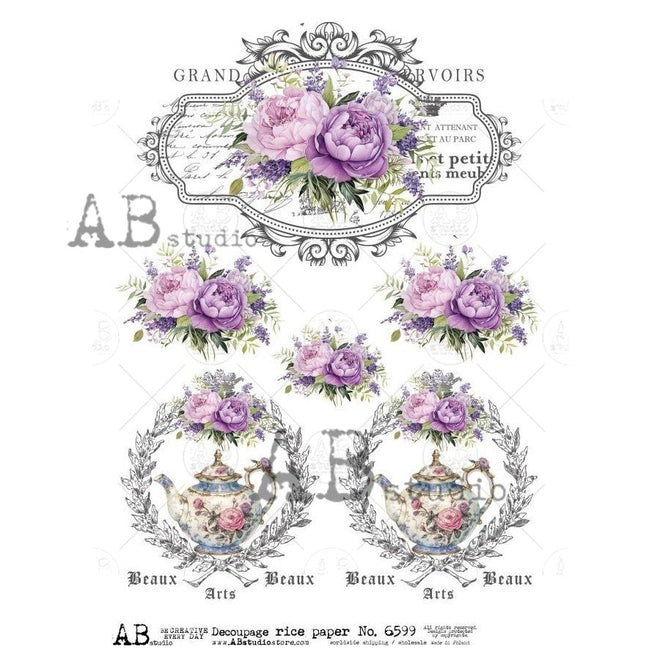 A4 Lavender Tea Label Set AB Studios 6599 - Decoupage Central