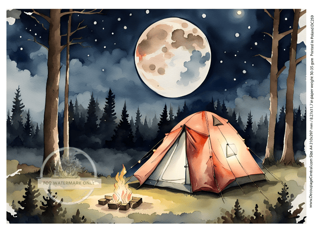 A4 Lets Go Camping Decoupage Rice Paper DC259 - Decoupage Central