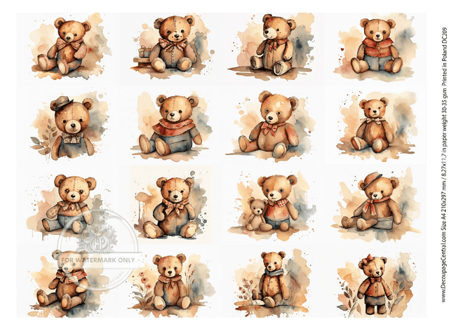 A4 Little Bears Rice Paper DC209 - Decoupage Central