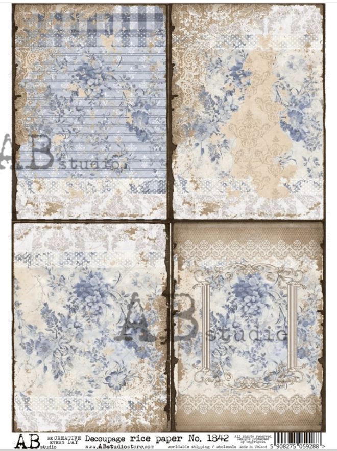 A4 Little Denim Rice Paper, AB Studios 1842 - Decoupage Central