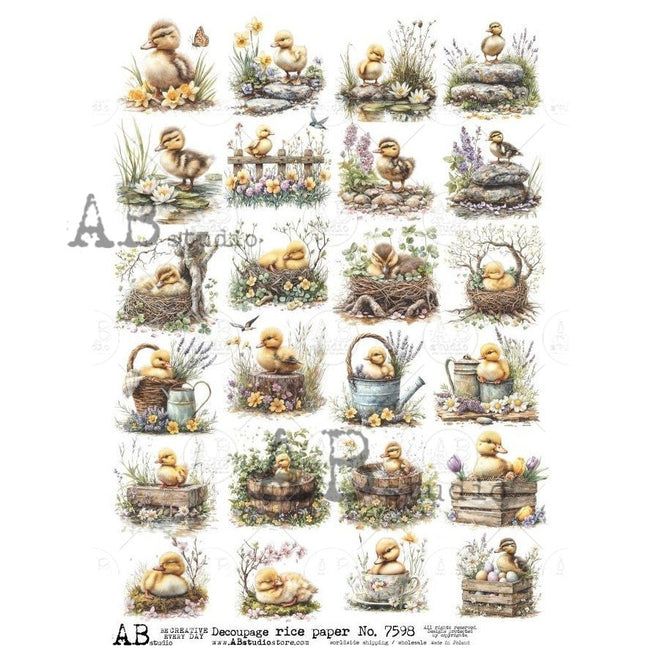 A4 Little Duckling Vignettes Rice Paper AB Studios 7598 - Decoupage Central