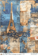 A4 LPP Blue Eiffel Tower Collage Rice Paper Le Petit Paris 78 - Decoupage Central