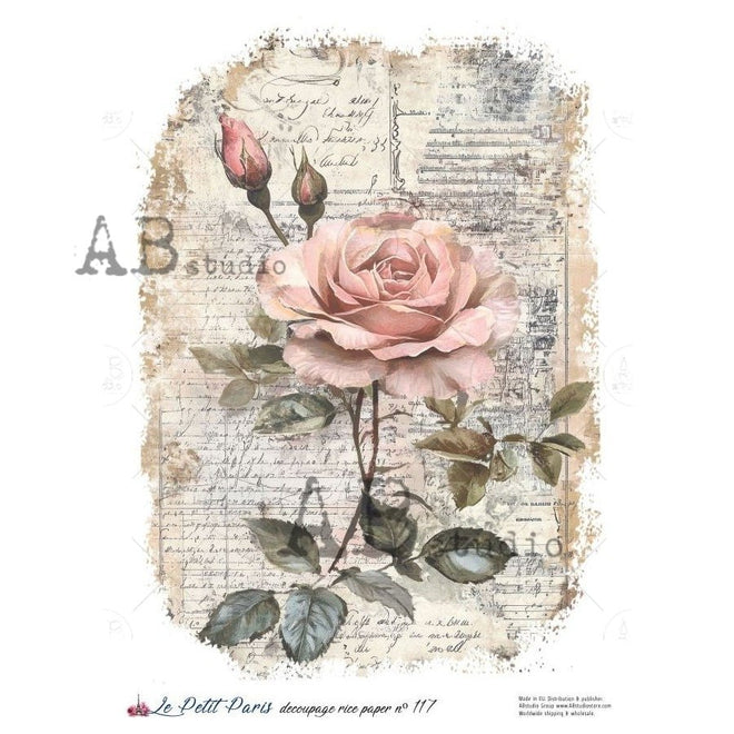 A4 LPP Blue Solitaire Rose Paper Le Petit Paris 117 - Decoupage Central