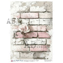 A4 LPP Blush Rose on White Brick Rice Paper Le Petit Paris 567 - Decoupage Central